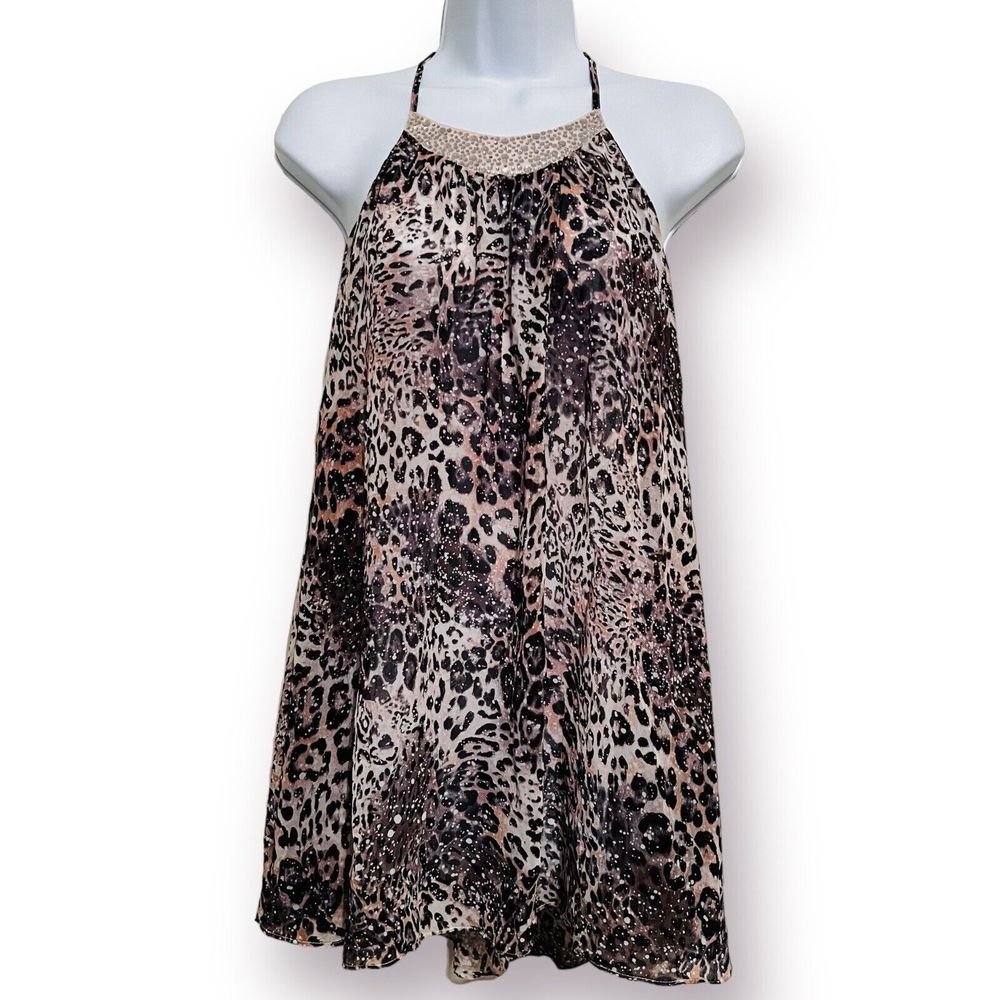 Victoria’s Secret Sheer Animal Print Cover Up Neglige Nightie Tie Neck Large Top